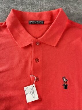 Magic Bunny Pique Polo Shirt Mens XL Cotton Embroidered Logo Salmon Color